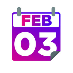 February 03. Single day calendar. minimalist flat illustration in purple color. eps 10