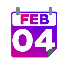 February 04. Single day calendar. minimalist flat illustration in purple color. eps 10
