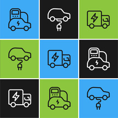 Set line Electric car, truck and icon. Vector