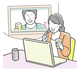 リモート飲み会をする女性