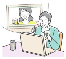 リモート飲み会をする男性