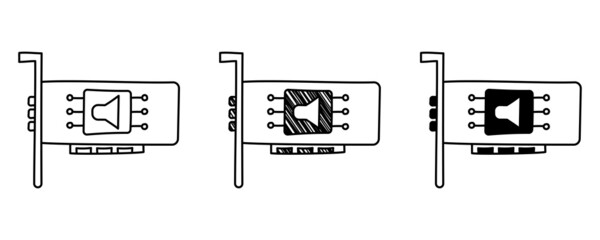 Set of hand drawn vector Sound Card in doodle cartoon style