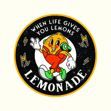 Lemonade logo emblem with mascot. Vintage lemon or lime logo