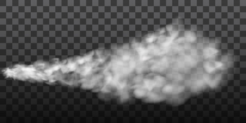 White fog texture isolated on transparent background. Steam special effect. Realistic vector fire smoke or mist	