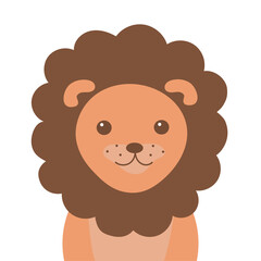 Cartoon portrait of a lion head with a mane. Animal of Africa. Vector isolated baby illustration