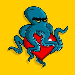 vector illustration of octopus and love sign, love day