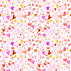 Vector seamless love symbol pattern, with stylish hearts and word 