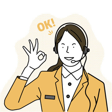 즐거운 모습의 상담전화를 받는 상담사의 확인