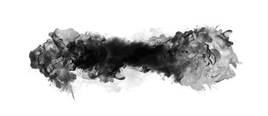 Zelfklevend Fotobehang Black smoke and colors blot on white. Abstract horizontal long background. © Liliia