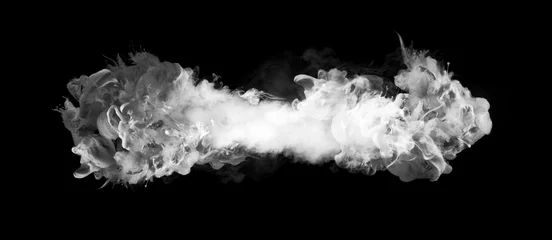 Foto op Aluminium White smoke and colors blot on Black. Abstract background. © Liliia