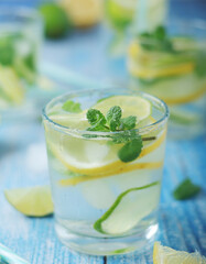 Glasses with lemon and lime lemonade