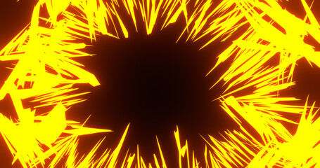 Render with orange torn lines on black background