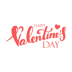 Handwritten lettering on a white background. Happy Valentine s Day. Love and romance. Pink lettering on a white background with a pink heart.