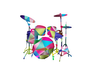 Drummer Musician Drum Low Poly Multicolored Retro illustration