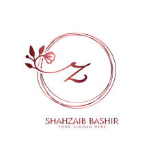 Flower handwriting rose gold logo design initial letter z vector for women's, beauty, salon, massage, cosmetic or spa brand luxury logo
