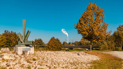 Beautiful autumn or indian summer view near Plattling, Isar, Bavaria, Germany