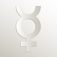 Hermaphrodite Mercury sex symbol icon, card paper 3D natural vector