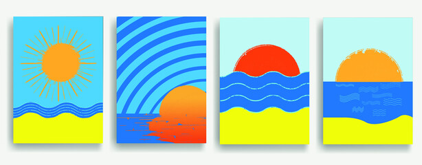 Minimal design element . Sun . Sunset logo element. Bohemian art . Vector  illustration. 