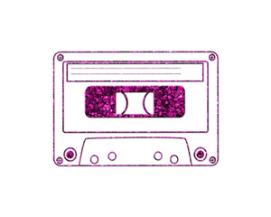 Retro Vintage Cassette Tape Purple Glitter Icon Logo Symbol illustration
