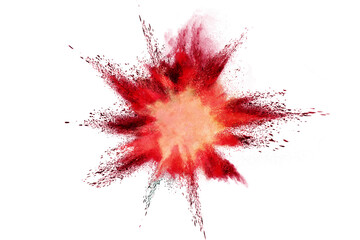 Explosion of colored powder isolated on white background.