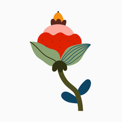 Stylish abstract botanical illustration. Decorative hand-drawn flower  on white background. Flower card design or floral print.