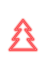 Simple red neon shape of a Christmas tree isolated on white