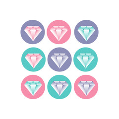 Simple icons with blue, pink and purple diamonds for your designs and social media.