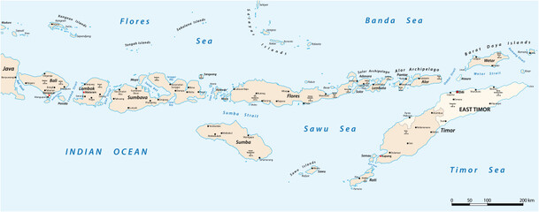 Vector map of Lesser Sunda Islands, Indonesia East Timor 