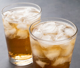 Guarana soda, typical brazilian soft drink in cups with ice