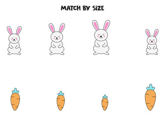 Matching game for preschool kids. Match Easter rabbits and carrots by size.