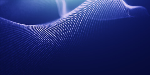 Abstract digital wave technology with flowing particles. Connection lots and line on dark background. beautiful technology corporate concept background.	