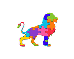 Lion Leo Animal Jigsaw Autism Puzzle Icon Logo illustration