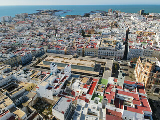 Drone view at the town of Cadiz in Spain