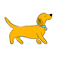 Cute cartoon puppy dachshund walking 