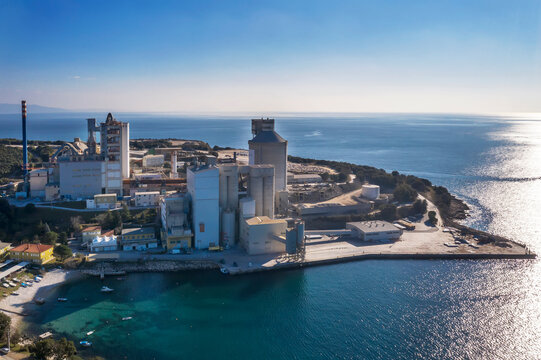 An aerial view of Holcim Croatia cement factory in Koromacno, Istria, Croatia