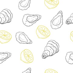 Sea food seamless pattern engraving shell - 484680173