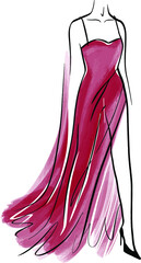 Woman in a red dress sketch. Fashion illustration. Hand drawn vector art.