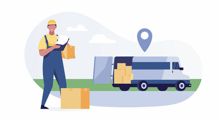 delivery by van through GPS tracking location. delivery vehicle, goods and food delivery.