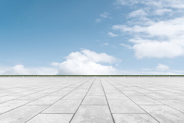 Floor tiles and natural scenery of blue sky and white clouds