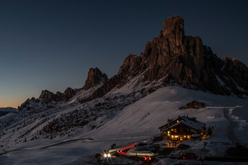 Fototapeta premium View of Ra GUsela mountain, Giau pass, sunset