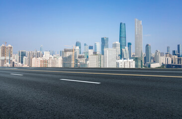 Fototapeta na wymiar Freeway skyline and financial district modern buildings