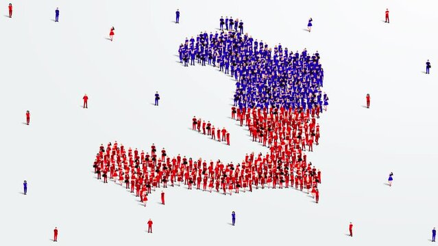 Haiti Map and Flag. A large group of people in the Haitian flag color form to create the map. 4K Animation Video.