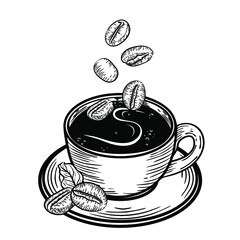 Vector sketch illustration - cup of coffee. Line art design. Big collection isolated on white background.