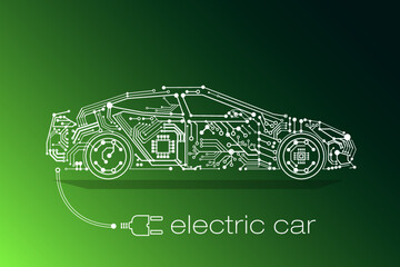electric car illustration e car word