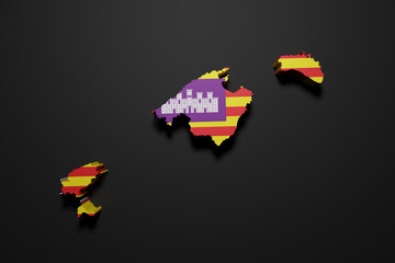 3d Balearic islands region flag and map