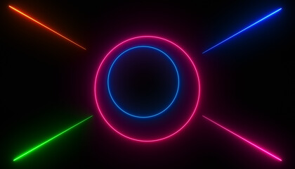 Illustration of glowing neon circles and lines in rainbow colors