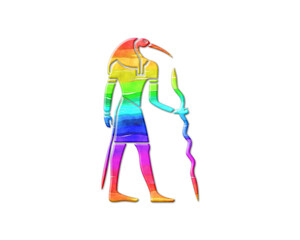 Thoth Egyptian God symbol, LGBT Gay Pride Rainbow Flag icon logo illustration