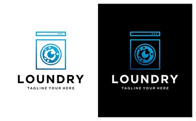 Loundry Logo Template Design Vector - Vector line art on a black and white background.
