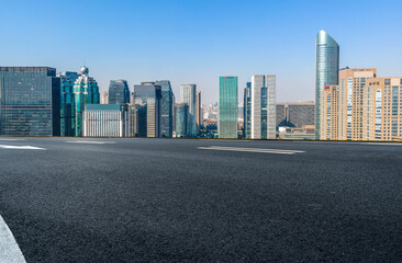 Fototapeta na wymiar Freeway skyline and financial district modern buildings