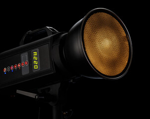 Studio flash on black background